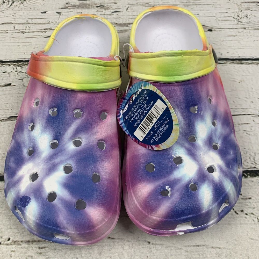 Just‎ Speed [Size 7] Tie Dye Clogs Sandals Slip On Shoes Purple Yellow New